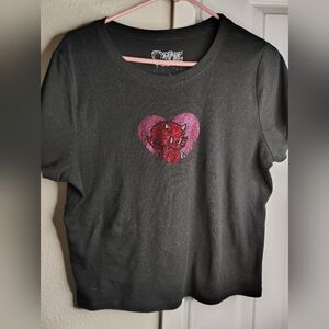 ONI Black cropT-Shirt with Pink Heart Design